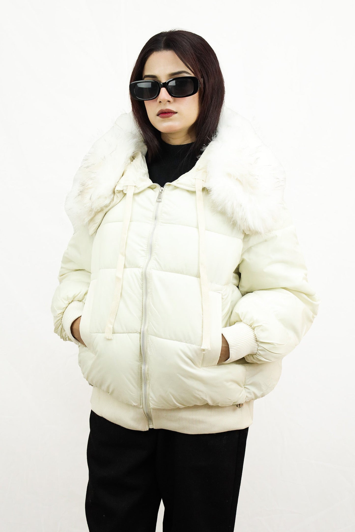 Trendy Fur Trim Bomber Women Imported Puffer Jacket