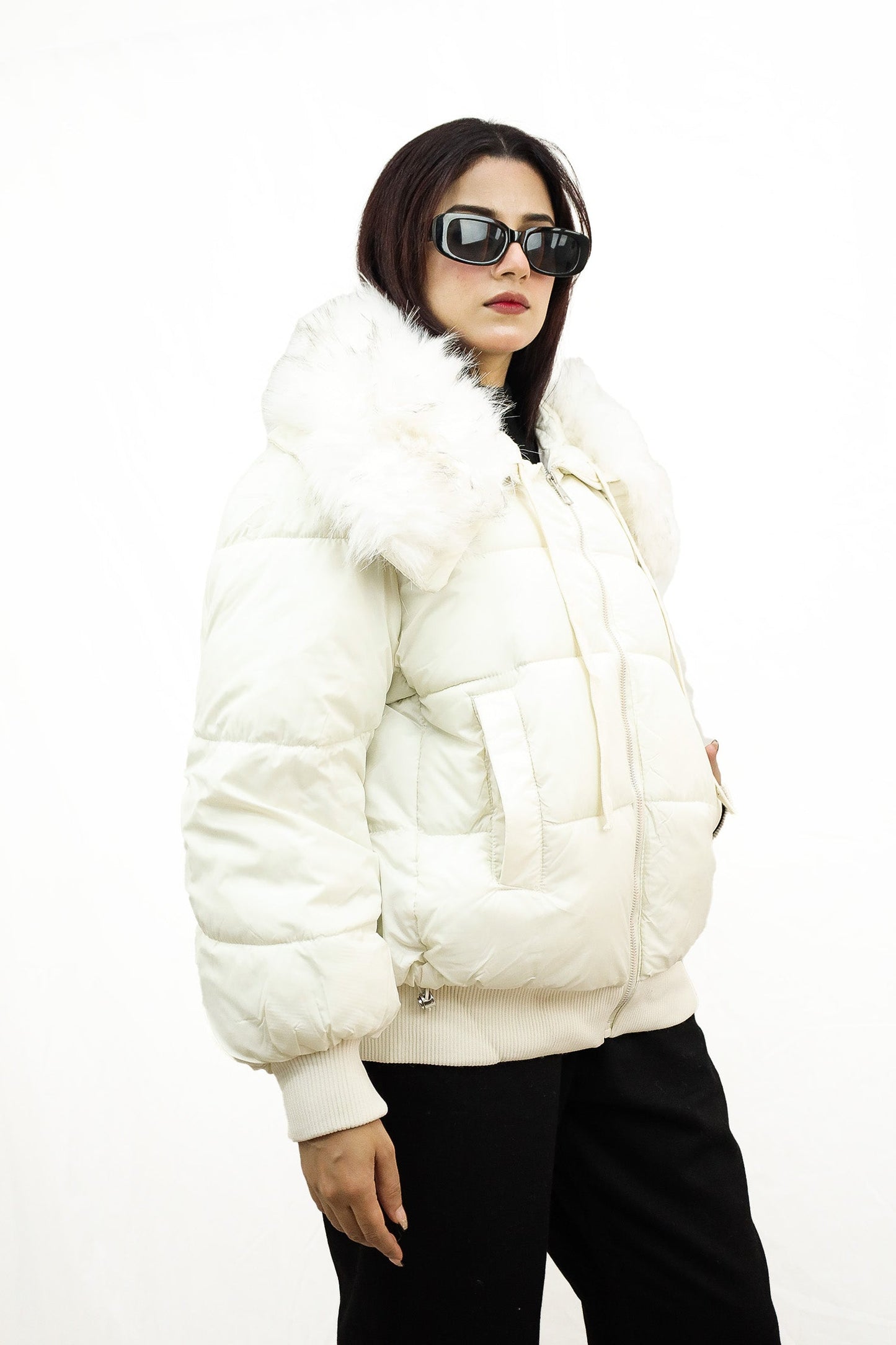 Trendy Fur Trim Bomber Women Imported Puffer Jacket