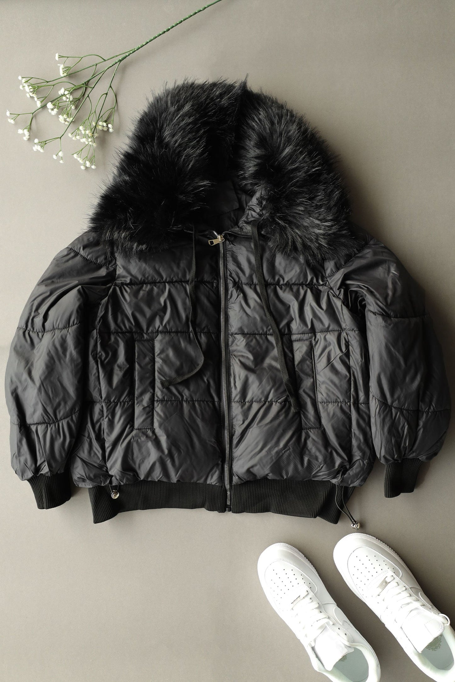 Trendy Fur Trim Bomber Women Imported Puffer Jacket